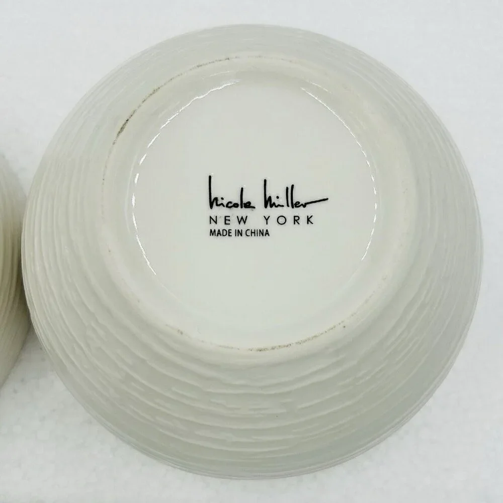Nicole Miller Ceramic Ivory Noodle Soup Ramen Bowl Set of 2 (6.25x3.75)
